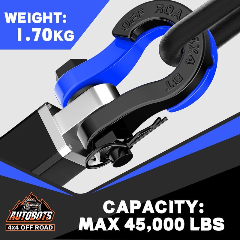 AUTOBOTS Tigertooth D Ring Shackles 45,000lb Break Strength, 3/4”Shackle D Rings Heavy Duty with 7/8 Pin for Tow Strap Winch Offroad Vehicle Recovery Accessories Blue - Image 2